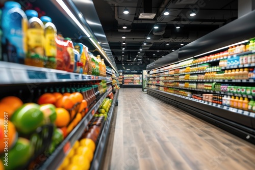 Modern Grocery Store Aisles with Variety of Products