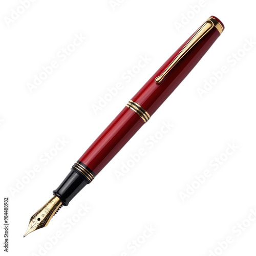 Red fountain pen with elegant design, isolated on a transparency background