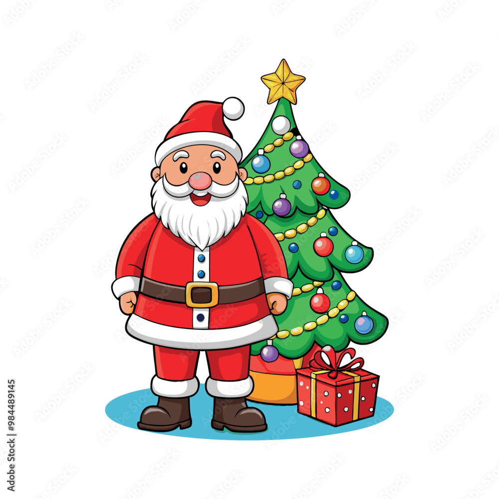 Santa claus and christmas tree Vector art illustration isolated on a white background Santa claus and christmas tree Vector art illustration isolated on a white background
