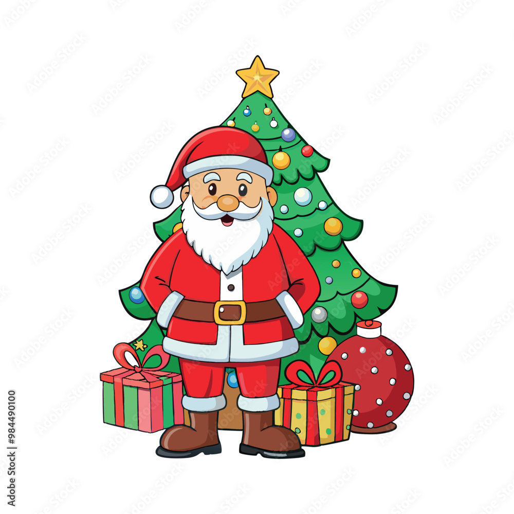Santa claus and christmas tree Vector art illustration isolated on a white background Santa claus and christmas tree Vector art illustration isolated on a white background