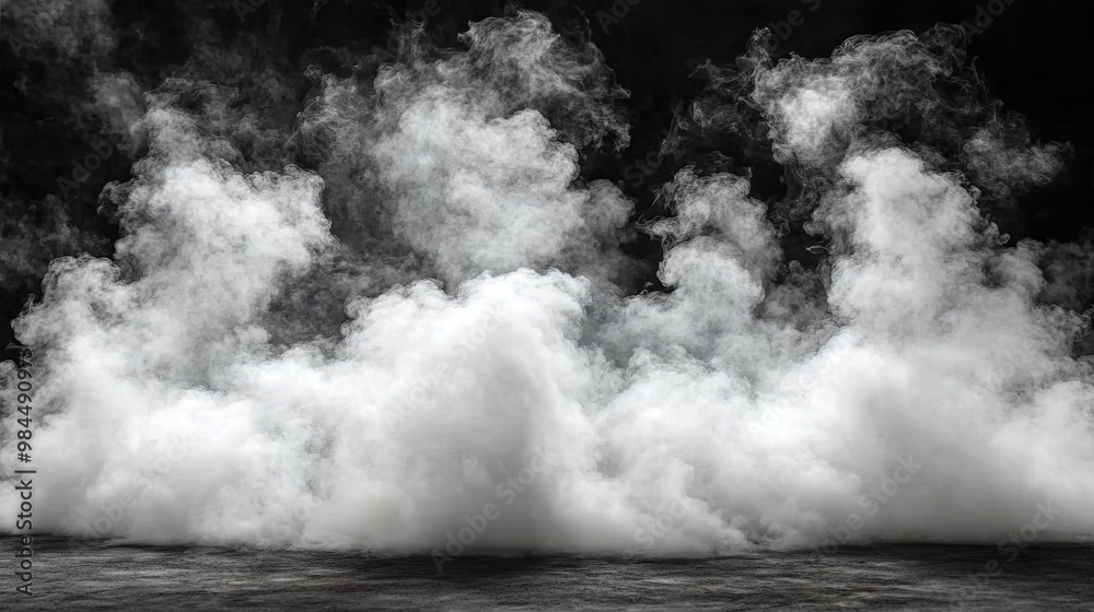 A billowing cloud of white smoke against a dark backdrop, obscuring the background and creating a dramatic, ethereal atmosphere A billowing cloud of white smoke against a dark backdrop, obscuring the background and creating a dramatic, ethereal atmosphere