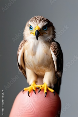 A red-tailed hawk and an eagle owl perched on a branch, showcasing their impressive feathers and keen eyes in a wild nature setting 1 photo