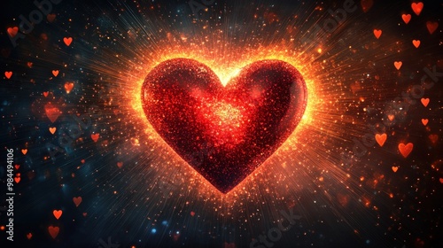 Glowing red heart with sparkle effect.