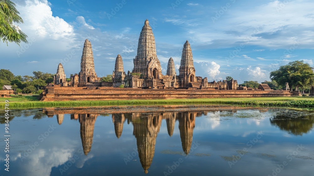 Fototapeta premium A majestic temple complex with towering spires, reflecting centuries of architectural beauty