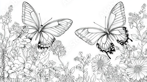 Wallpaper Mural   Illustration of two butterflies soaring above a daisy-filled meadow Torontodigital.ca