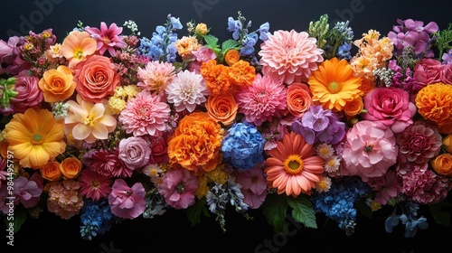 A vibrant arrangement of various colorful flowers in full bloom.