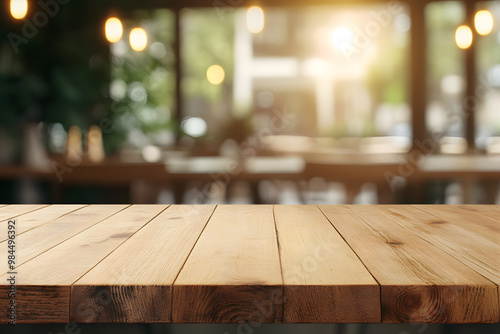 Empty Wooden Table with Cafe Background | Cozy Setting for Relaxation and Dining