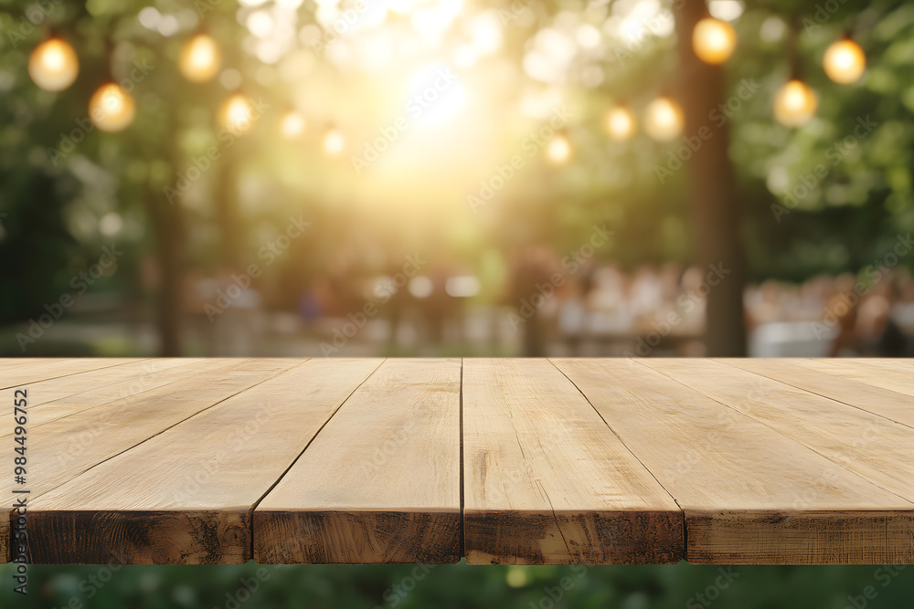 Empty Wooden Table with Cafe Background Empty Wooden Table with Cafe Background