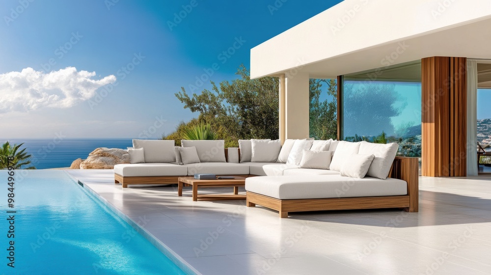 Fototapeta premium Serenity by the Poolside in Modern Outdoor Space