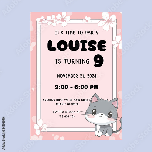 Cat Kitten Birthday Party Invitations