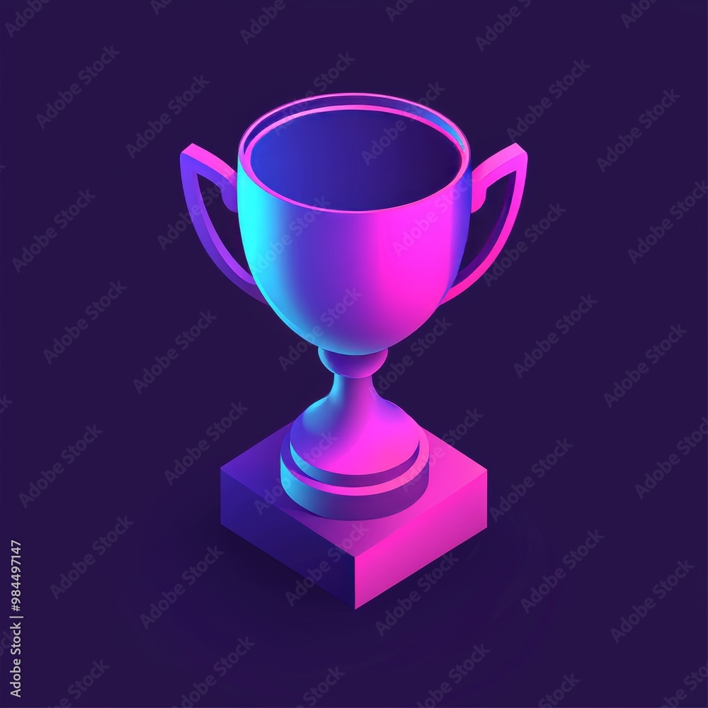 An icon for the winner's neon trophy. A 3D rendering UI ux interface element. The icon features a dark glowing symbol. An icon for the winner's neon trophy. A 3D rendering UI ux interface element. The icon features a dark glowing symbol.