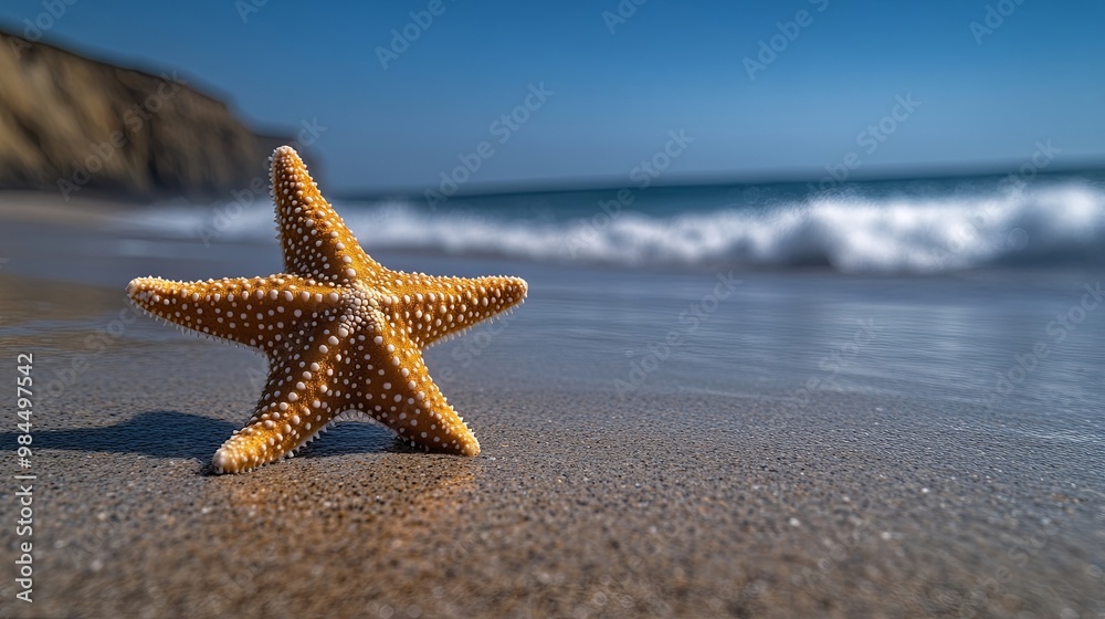 A lone starfish on the sandy shore, bathed in the glow of a summer day The gentle waves of the ocean lap at the shore, creating a tranquil scene A lone starfish on the sandy shore, bathed in the glow of a summer day The gentle waves of the ocean lap at the shore, creating a tranquil scene