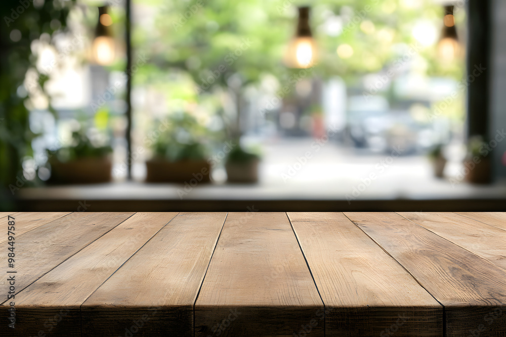 Empty Wooden Table with Cafe Background | Cozy Setting for Relaxation and Dining Empty Wooden Table with Cafe Background | Cozy Setting for Relaxation and Dining