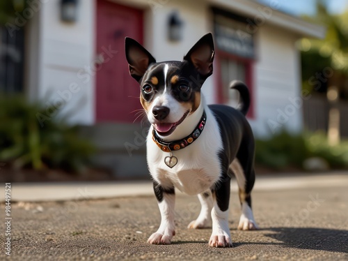 A cute Jack Russell Terrier puppy sitting on the grass, looking adorable with its brown and white fur 2 photo