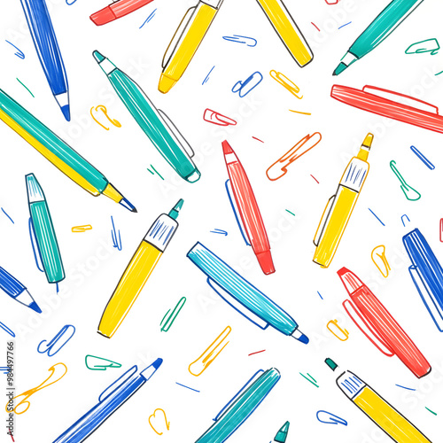 stationery in doodle 2D illustrator style, with cartoonish/symbolic elements and a white background.