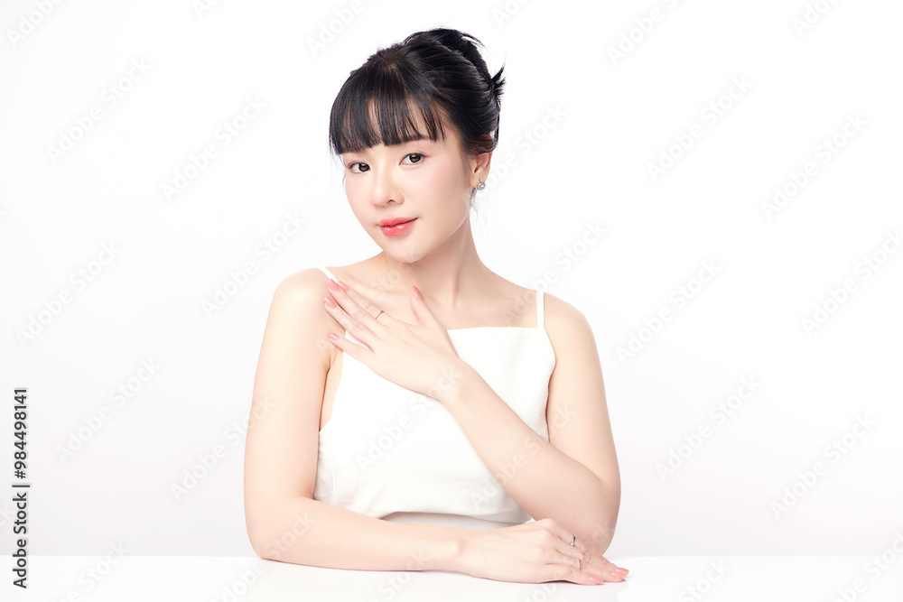 Beautiful young asian woman with clean fresh skin on white background, Face care, Facial treatment, Cosmetology, beauty and spa, Asian women portrait. Beautiful young asian woman with clean fresh skin on white background, Face care, Facial treatment, Cosmetology, beauty and spa, Asian women portrait.
