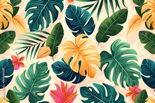 tropical plants pattern, green. ai generated