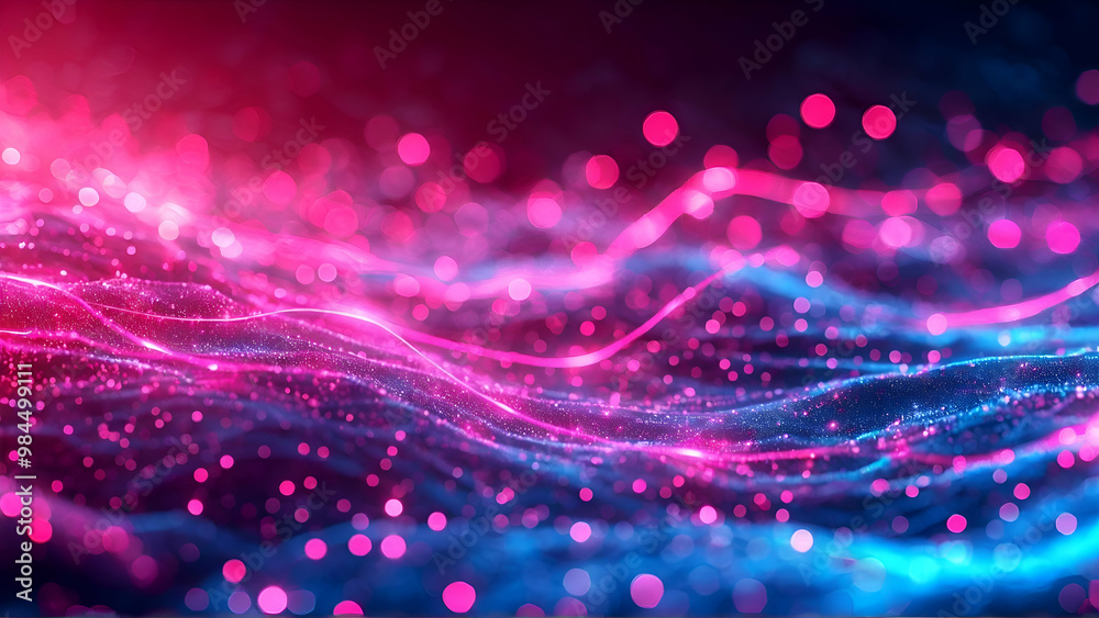 abstract background with pink blue glowing neon lines and bokeh lights. Data transfer concept abstract background with pink blue glowing neon lines and bokeh lights. Data transfer concept
