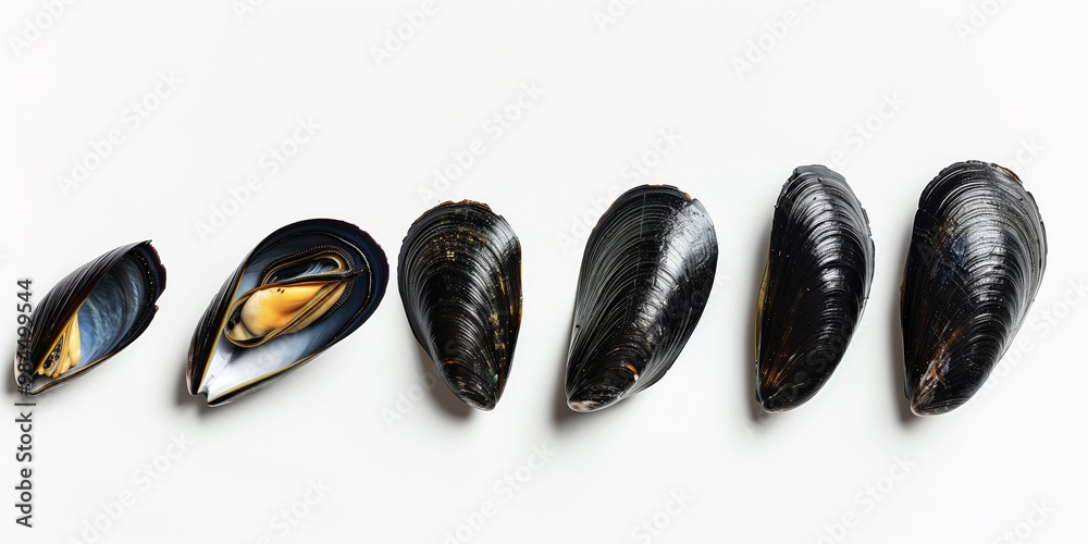 Mussels in shells on a white background Mussels in shells on a white background