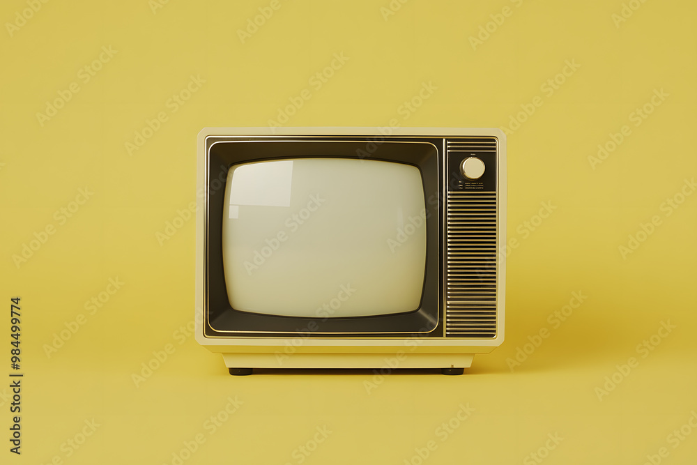 Old Television on Yellow Background | Retro Style with Bold Vintage Aesthetic Old Television on Yellow Background | Retro Style with Bold Vintage Aesthetic