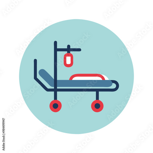 Medical hospital bed icon in modern flat style with blue and red colors, design concept