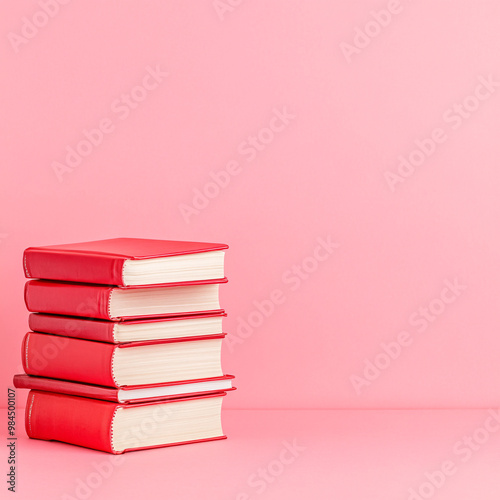 Wallpaper Mural A stack of red books on a pink background. The books are arranged in a pyramid shape, with the bottom book being the largest and the top book being the smallest Torontodigital.ca
