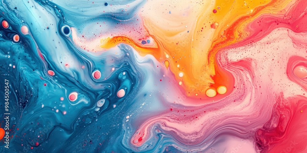 Colorful Abstract Fluid Art with Vibrant Waves and Swirls
