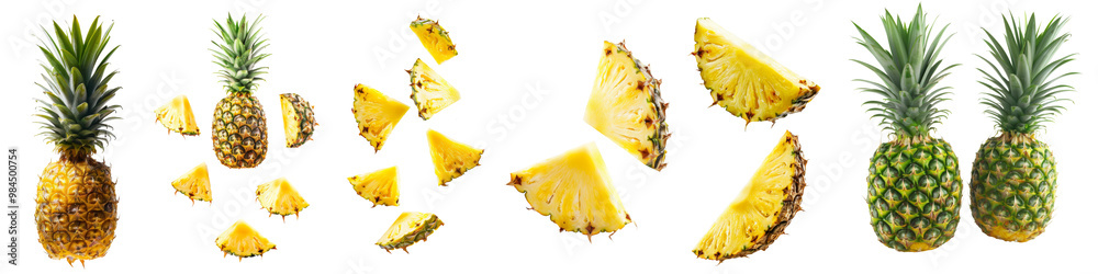 Collection of pineapple slices isolated on white or transparent background Collection of pineapple slices isolated on white or transparent background