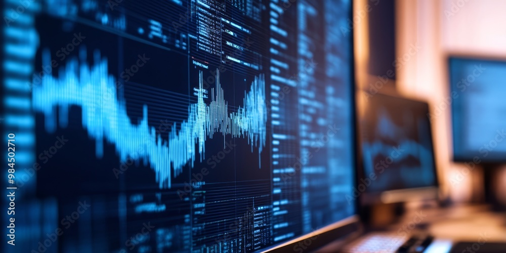 A detailed closeup view of a sophisticated digital seismograph showcasing realtime earthquake data displayed impressively on multiple computer screens, aptly highlighting various wave patterns A detailed closeup view of a sophisticated digital seismograph showcasing realtime earthquake data displayed impressively on multiple computer screens, aptly highlighting various wave patterns