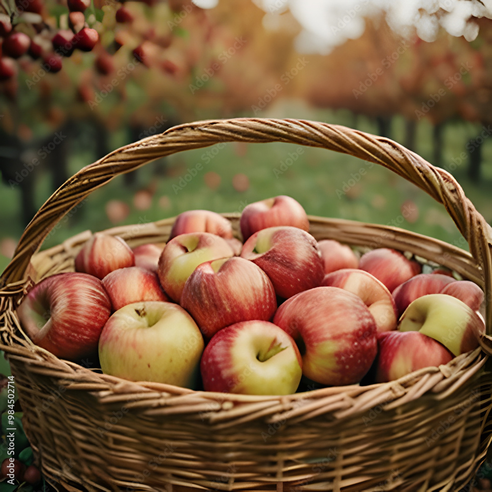 Basket filled with sweet and juicy red apples from an autumn orchard, perfect for making apple cider or juice. Healthy organic food. Fall harvest season. Thanksgiving, Mabon, Halloween. Banner with sp Basket filled with sweet and juicy red apples from an autumn orchard, perfect for making apple cider or juice. Healthy organic food. Fall harvest season. Thanksgiving, Mabon, Halloween. Banner with sp