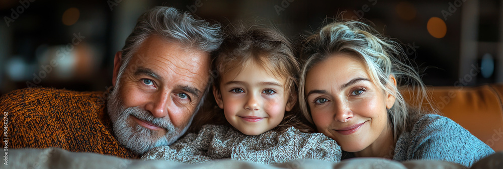 A happy family of three, a man, a woman, and their young daughter, smiling at the camera. A happy family of three, a man, a woman, and their young daughter, smiling at the camera.