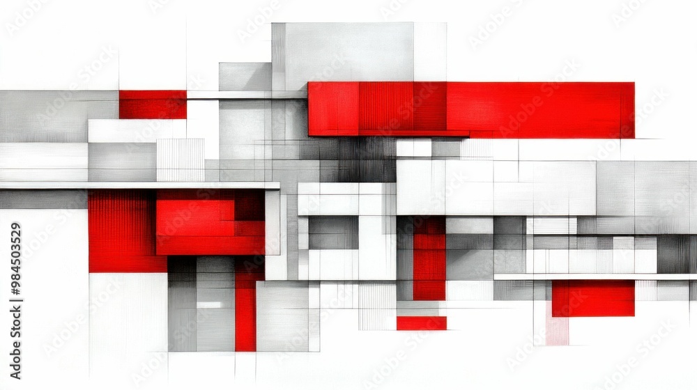 Fototapeta premium Abstract geometric art with red and gray blocks
