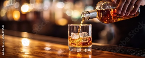Bartender pouring whiskey from a bottle into a glass 