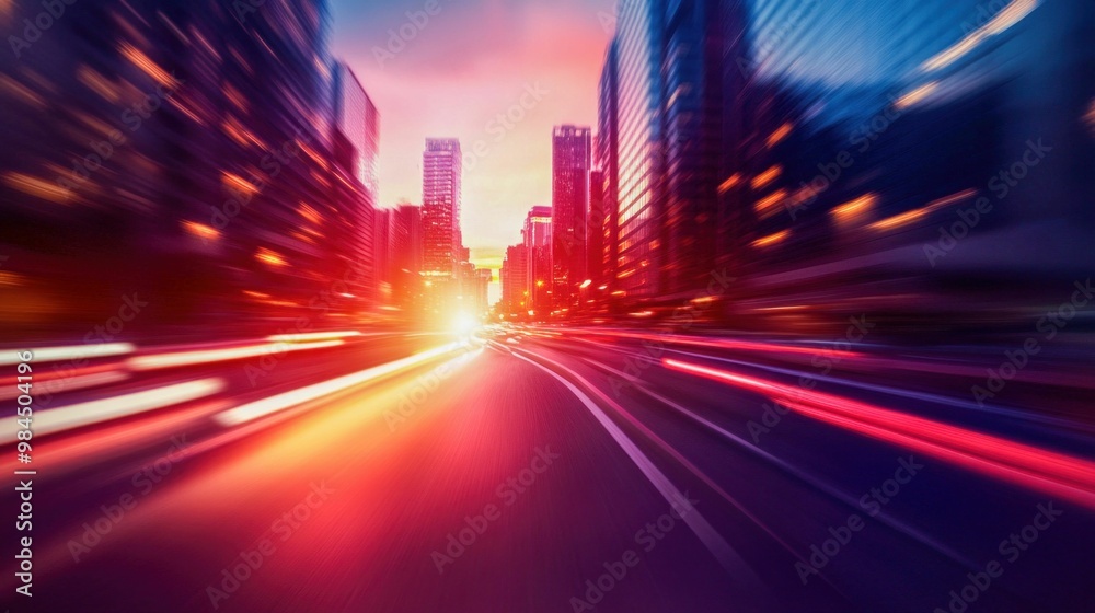 Obraz premium Abstract Blurred Cityscape with Light Trails at Sunset
