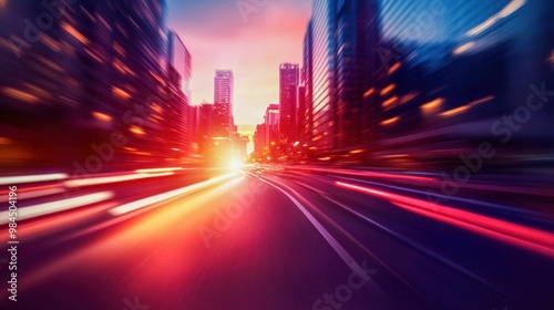 Abstract Blurred Cityscape with Light Trails at Sunset