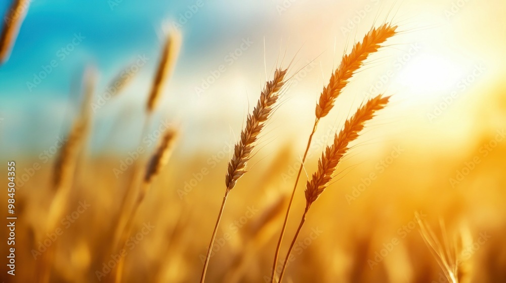 Close-Up of Golden Wheat Heads in Sunlit Field at Sunset Close-Up of Golden Wheat Heads in Sunlit Field at Sunset