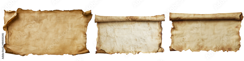 Crumpled, pressed old paper in the shape of a rectangle banner, set on a transparent background, Crumpled, pressed old paper in the shape of a rectangle banner, set on a transparent background,