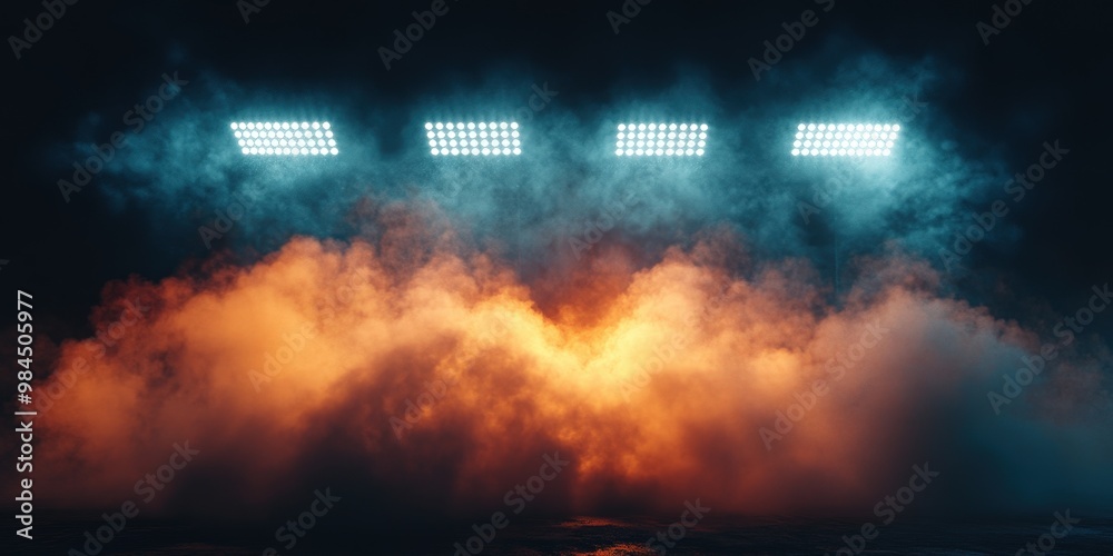 Naklejka premium Dramatic Lighting with Colorful Smoke in Dark Environment