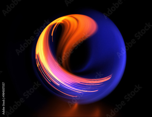 Vivid abstract background. Beautiful swirl trail effect frame. Mystical portal. Bright sphere lens. Rotating lines. Glow ring. Magic ball. Led spiral. Glint lines. Focus place. Illusory flash