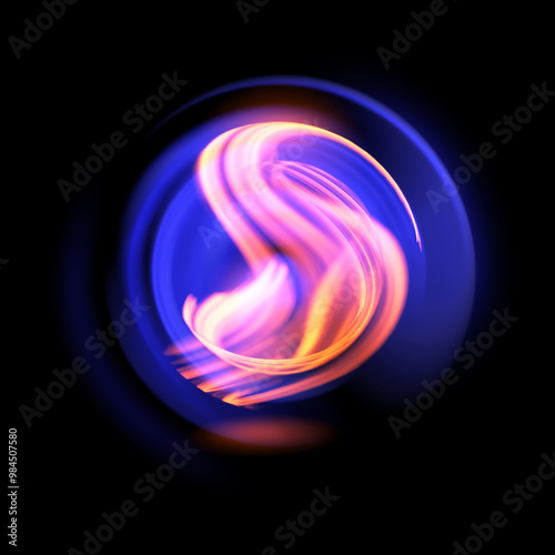 Vivid abstract background. Beautiful swirl trail effect frame. Mystical portal. Bright sphere lens. Rotating lines. Glow ring. Magic ball. Led spiral. Glint lines. Focus place. Illusory flash