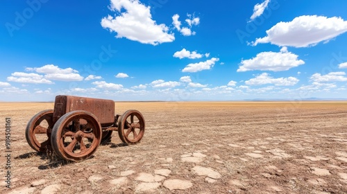 Abandoned Vintage Tractor in Desolate Countryside Landscape