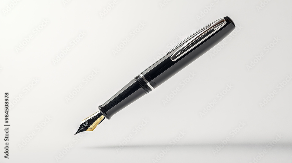 A pen on a white table with a reflection of itself on the pen's surface A pen on a white table with a reflection of itself on the pen's surface
