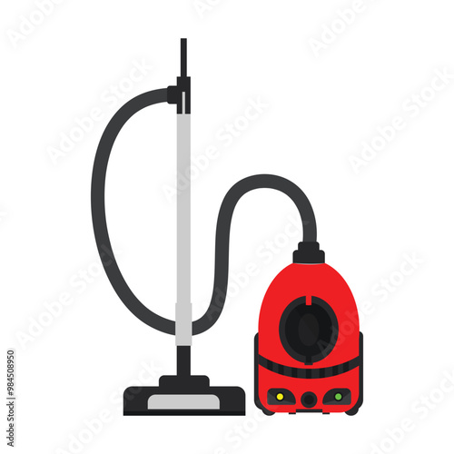 Vector, red vacuum cleaner, front view, modern style, white background