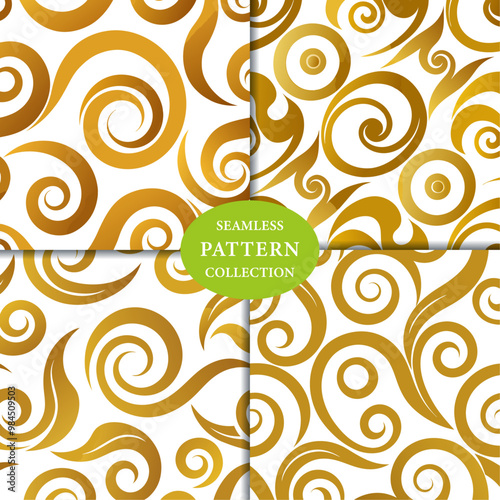 Golden Abstract Swirls Seamless Pattern Background