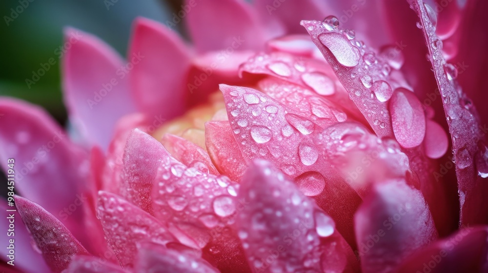 An up-close view of the intricate petals of a pink ginger flower, with water droplets from recent rain. An up-close view of the intricate petals of a pink ginger flower, with water droplets from recent rain.