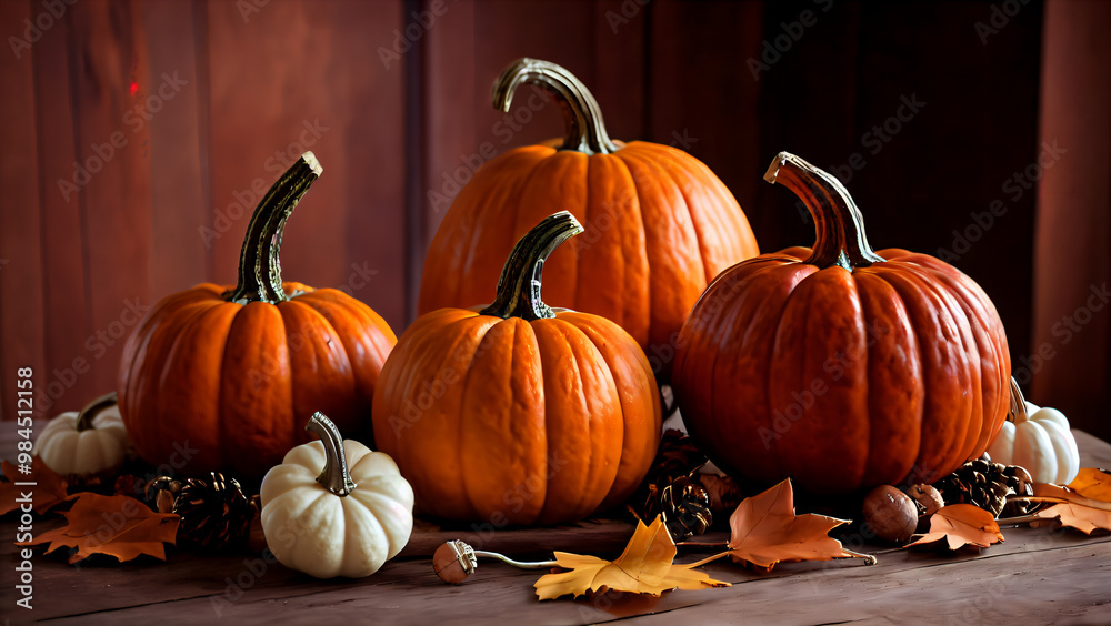 Fall Harvest with Ripe Pumpkins and Seasonal Decor: A cozy arrangement of bright orange pumpkins that symbolizes the festive spirit of Halloween and Thanksgiving day Fall Harvest with Ripe Pumpkins and Seasonal Decor: A cozy arrangement of bright orange pumpkins that symbolizes the festive spirit of Halloween and Thanksgiving day