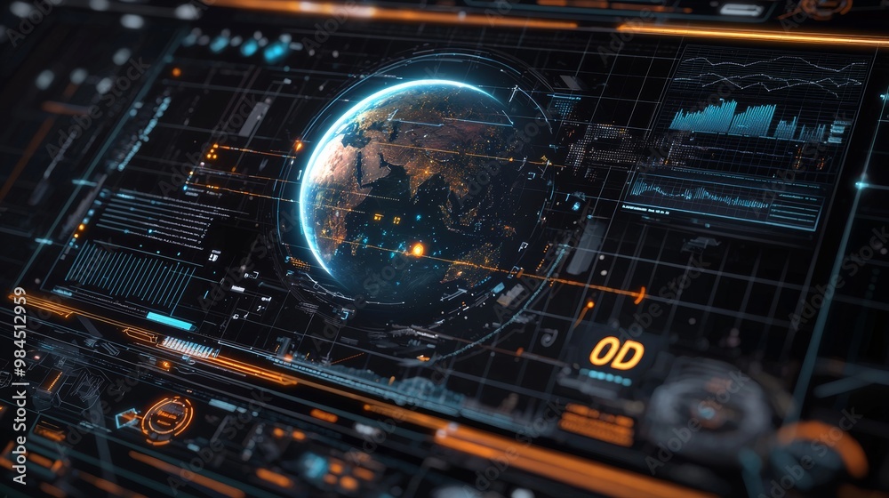 GPS Tracking, Graphic Dashboard Head-up display, and Futuristic User Interface GUI Background Concept..3D Modeling. GPS Tracking, Graphic Dashboard Head-up display, and Futuristic User Interface GUI Background Concept..3D Modeling.