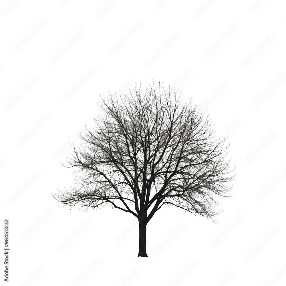 Obraz premium A silhouette of a bare tree against a white background.
