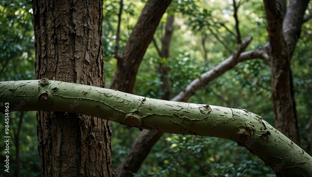 Green skincare tube on twisted tree limbs, blending nature and beauty. Green skincare tube on twisted tree limbs, blending nature and beauty.