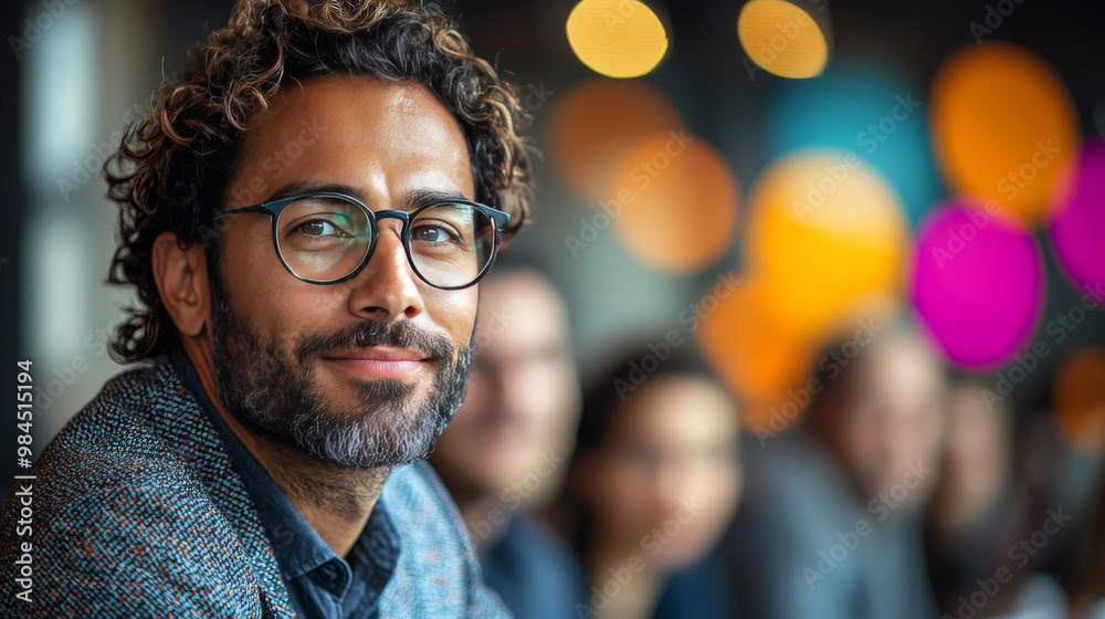 A smiling man with curly hair and glasses looks directly at the camera. A smiling man with curly hair and glasses looks directly at the camera.